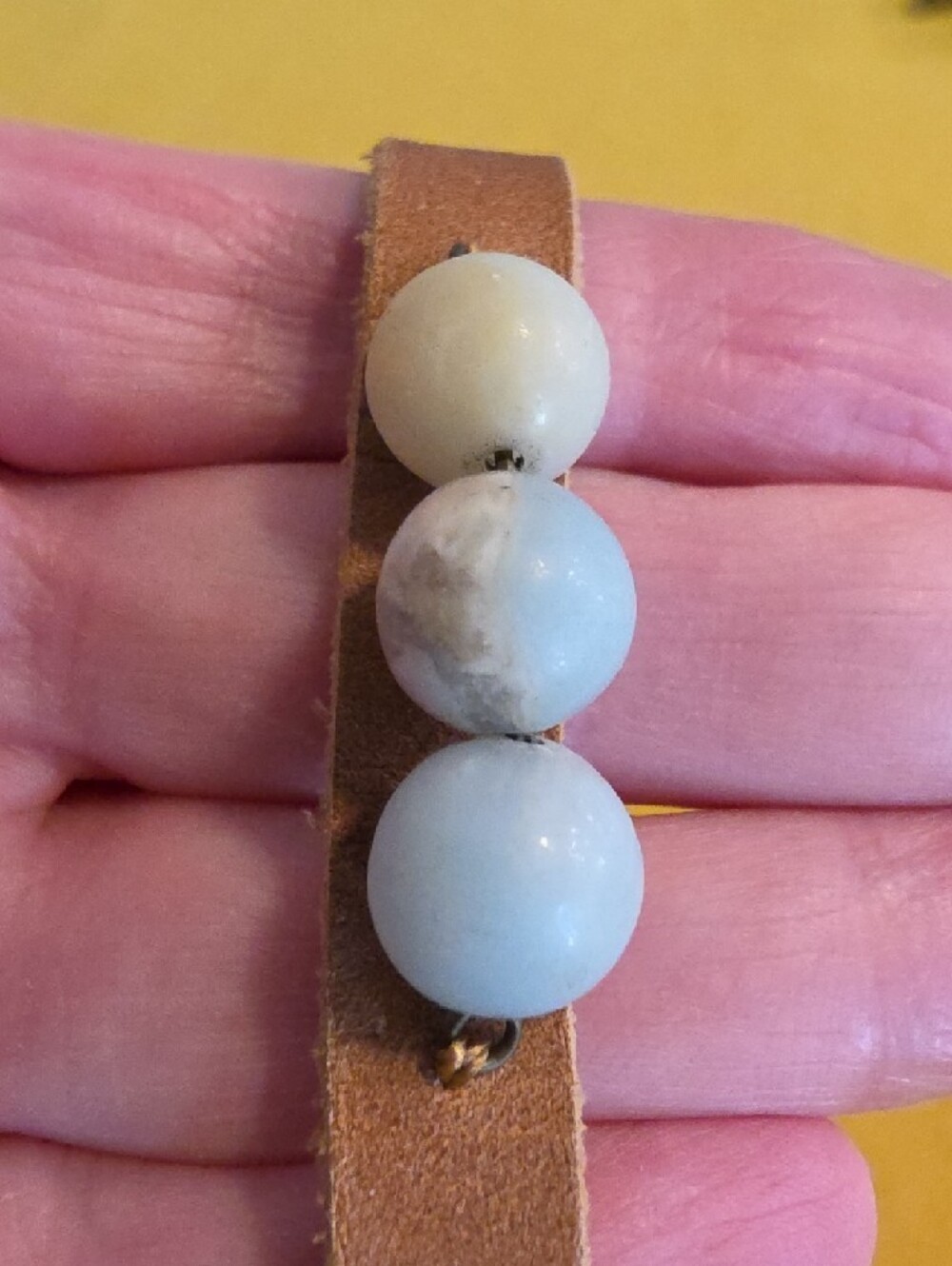 Bohemian-Style Leather Cuff Bracelet With likely Amazonite Gemstone Beads